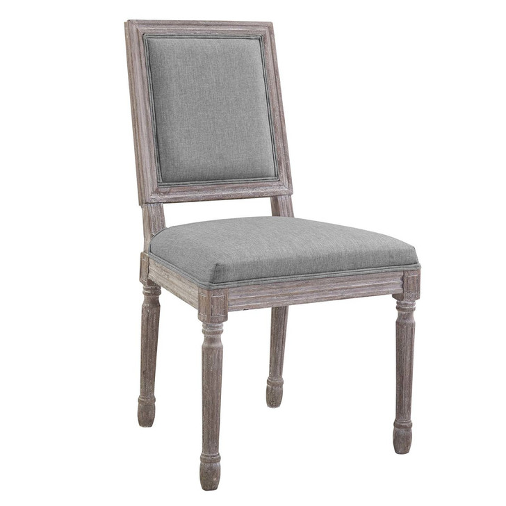 Court Vintage French Upholstered Fabric Dining Side Chair, Fabric, Light Grey Gray 13633