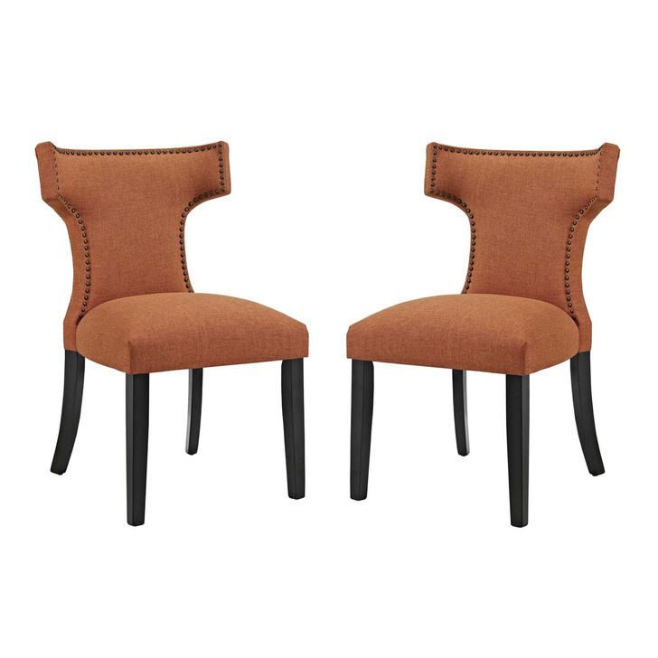 Curve Dining Side Chair Fabric Set of 2, Fabric, Orange 13647