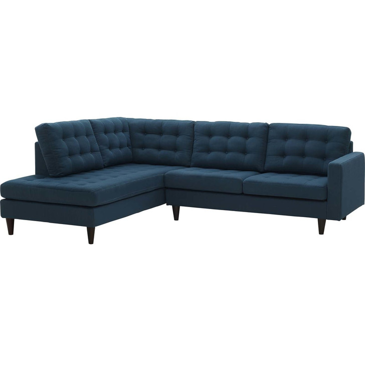 Empress 2 Piece Upholstered Fabric Right Facing Bumper Sectional, Fabric, Navy Blue 13674