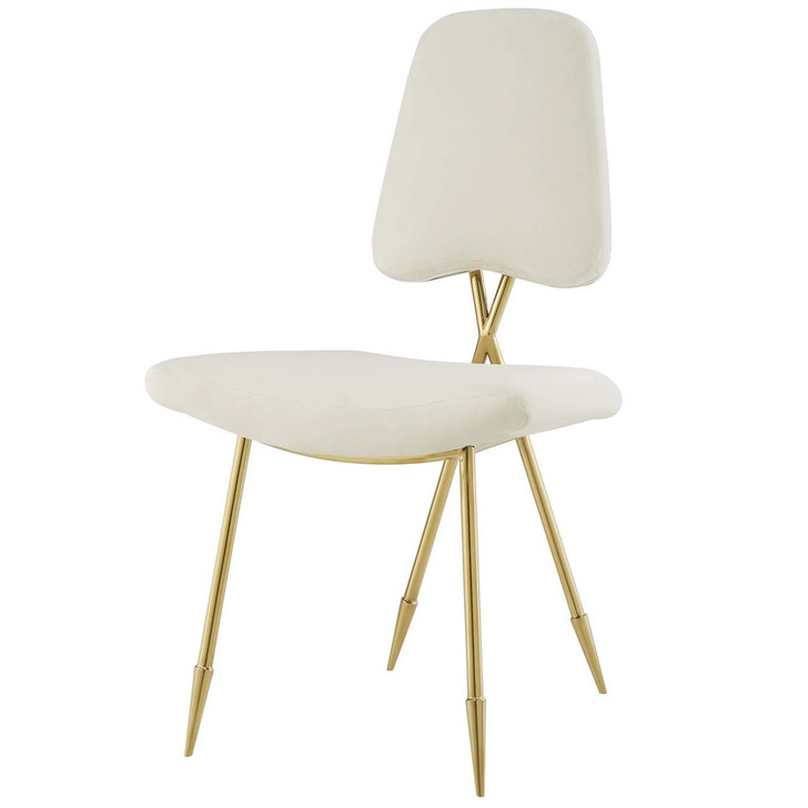 Ponder Upholstered Velvet Dining Side Chair, Velvet Fabric Metal Steel, Ivory White 13693