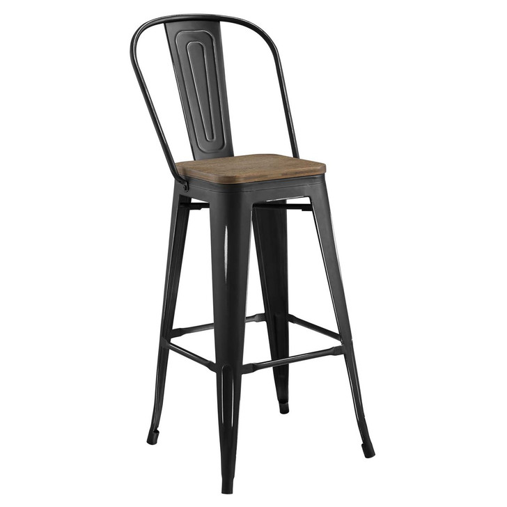 Promenade Metal Bar Stool, Metal Steel Wood, Black 13707