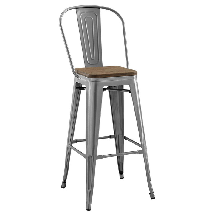 Promenade Metal Bar Stool, Metal Steel Wood, Silver 13709