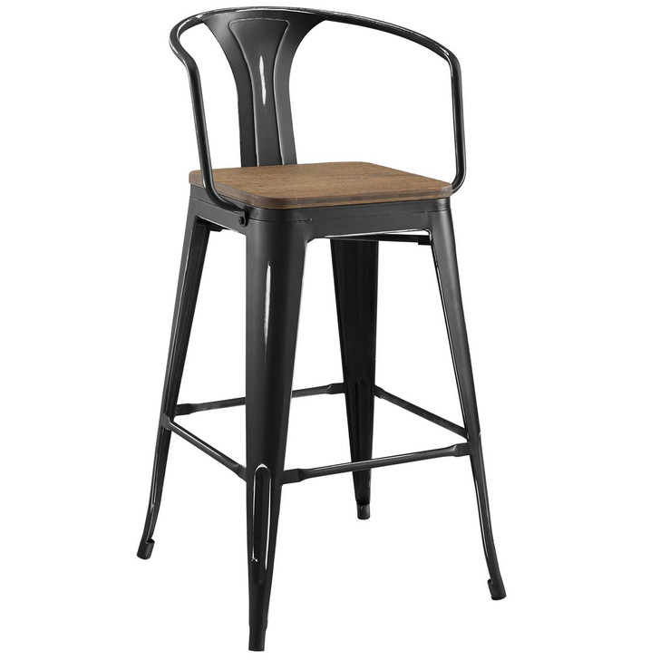 Promenade Bar Stool, Metal Steel Wood, Black 13714