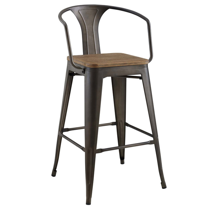 Promenade Bar Stool, Metal Steel Wood, Brown 13715