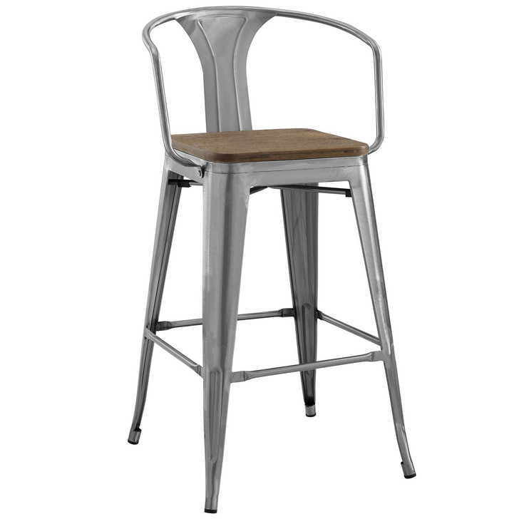 Promenade Bar Stool, Metal Steel Wood, Silver 13716