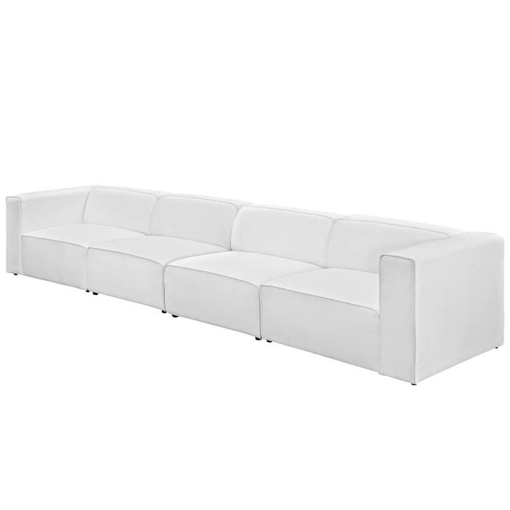 Mingle 4 Piece Upholstered Fabric Sofa Set, Fabric, White 13741
