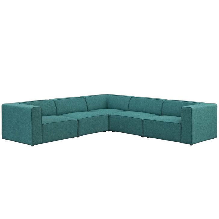 Mingle 5 Piece Upholstered Fabric Sectional Sofa Set, Fabric, Aqua Blue 13752