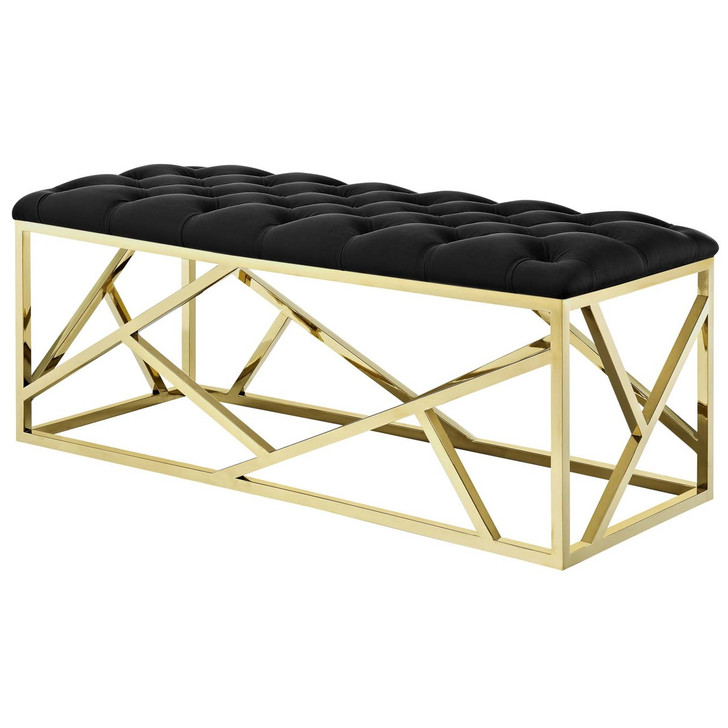 Intersperse Bench, Velvet Fabric Metal Steel, Gold Black 13773