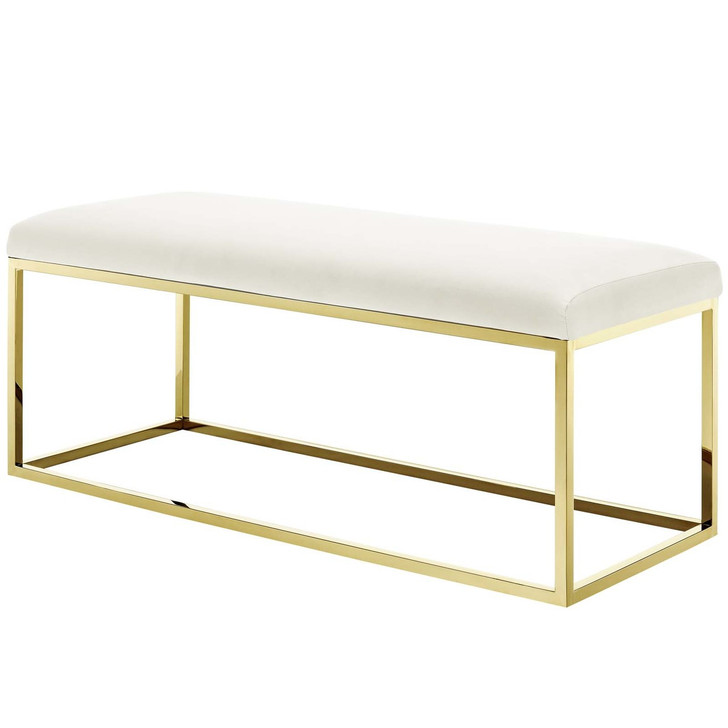 Anticipate Fabric Bench, Velvet Fabric Metal Steel, Gold Ivory 13785