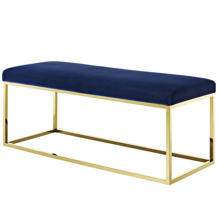 Anticipate Fabric Bench, Velvet Fabric Metal Steel, Gold Navy 13786