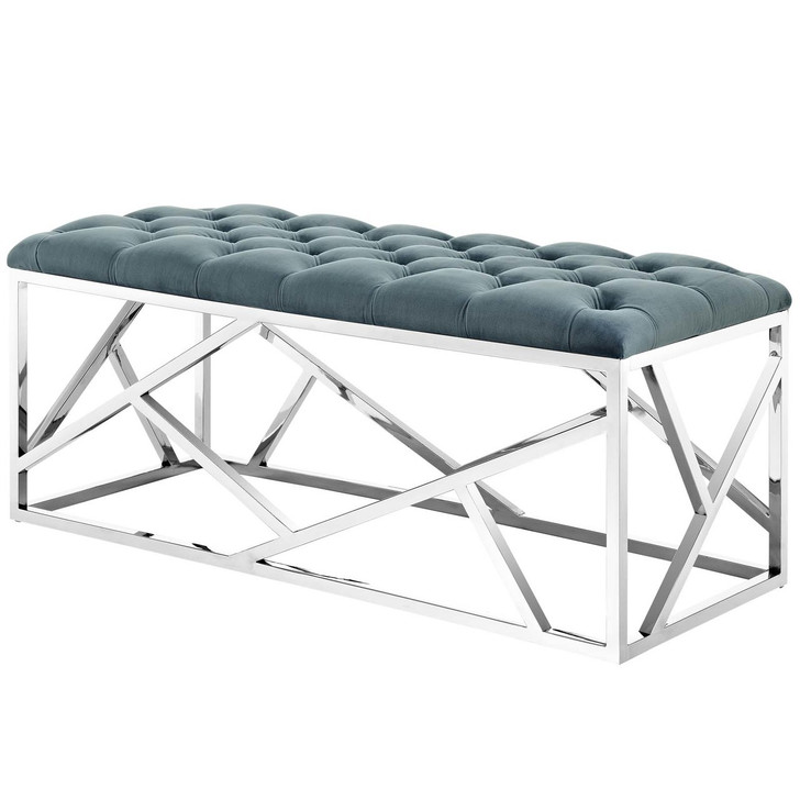 Intersperse Bench, Velvet Fabric Metal Steel, Blue 13815