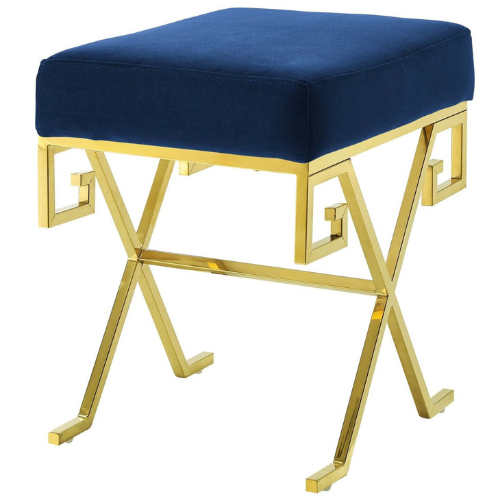 Twist Velvet Bench, Velvet Fabric Metal Steel, Gold Navy 13824