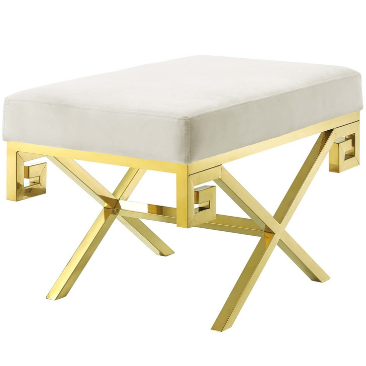 Rove Velvet Bench, Velvet Fabric Metal Steel, Gold Ivory 13832