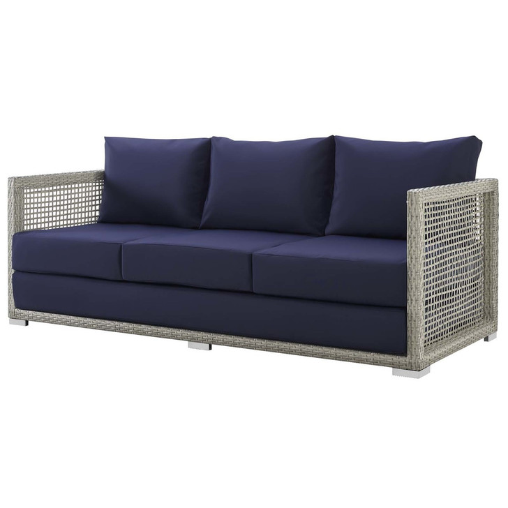 Aura Outdoor Patio Wicker Rattan Sofa, Rattan Wicker, Grey Gray 13874