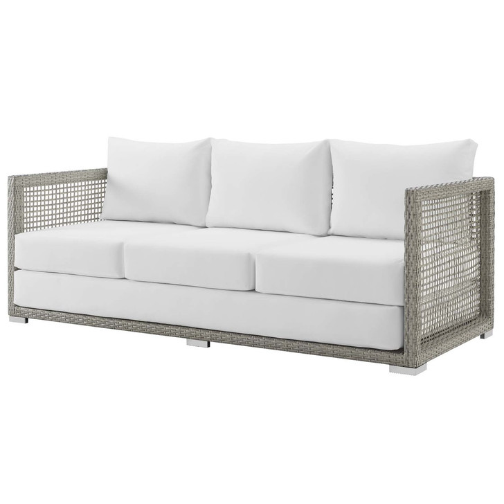 Aura Outdoor Patio Wicker Rattan Sofa, Rattan Wicker, Grey Gray White 13875