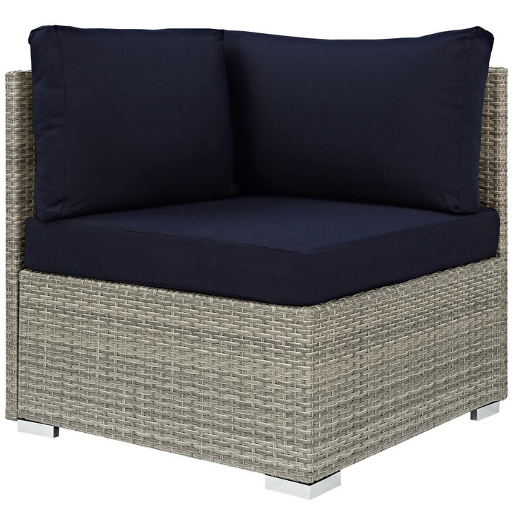 Repose Sunbrella® Fabric Outdoor Patio Corner, Sunbrella Rattan Wicker, Navy Blue Light Gray 13897