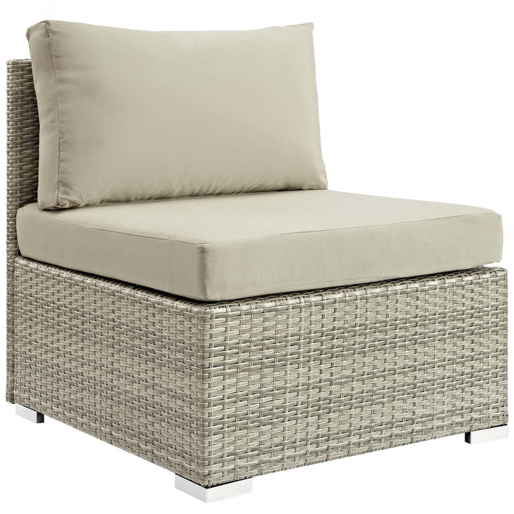 Repose Sunbrella® Fabric Outdoor Patio Armless Chair, Sunbrella Rattan Wicker, Light Gray Beige 13904