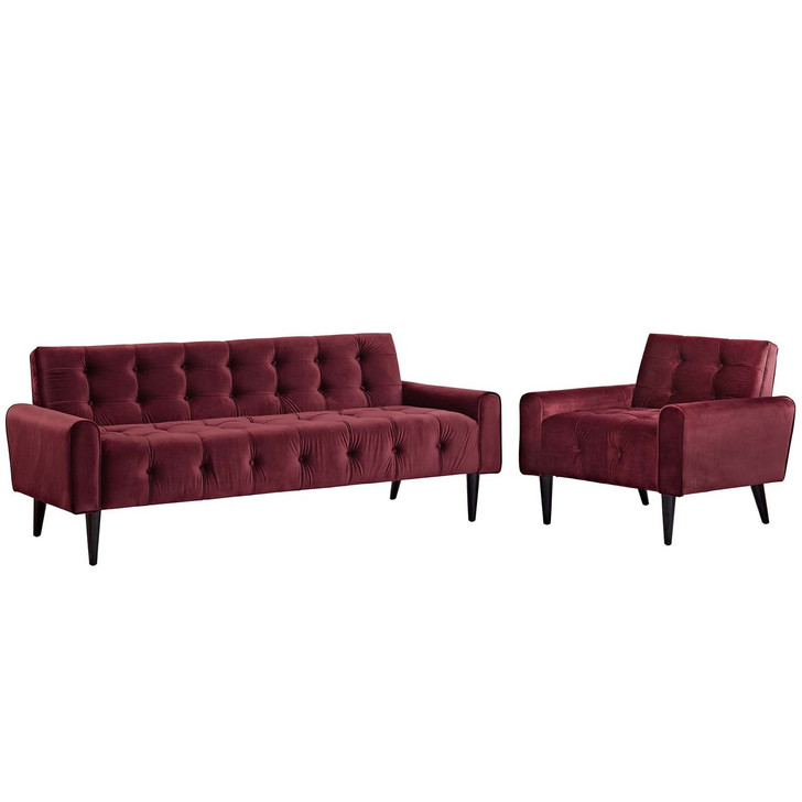Delve Living Room Set Velvet Set of 2, Velvet Fabric, Red 13933