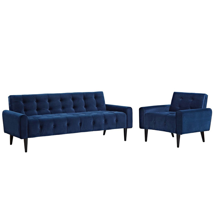 Delve Living Room Set Velvet Set of 2, Velvet Fabric, Navy Blue 13934