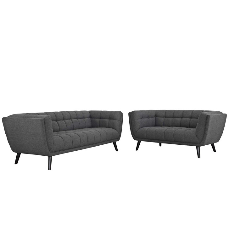 Bestow 2 Piece Upholstered Fabric Sofa and Loveseat Set, Fabric, Grey Gray 13951