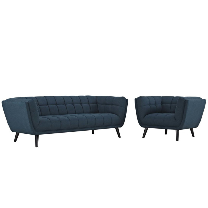 Bestow 2 Piece Upholstered Fabric Sofa and Armchair Set, Fabric, Blue 13953