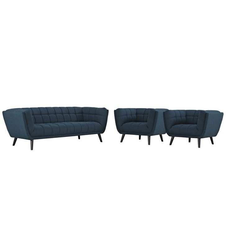 Bestow 3 Piece Upholstered Fabric Sofa and Armchair Set, Fabric, Blue 13956