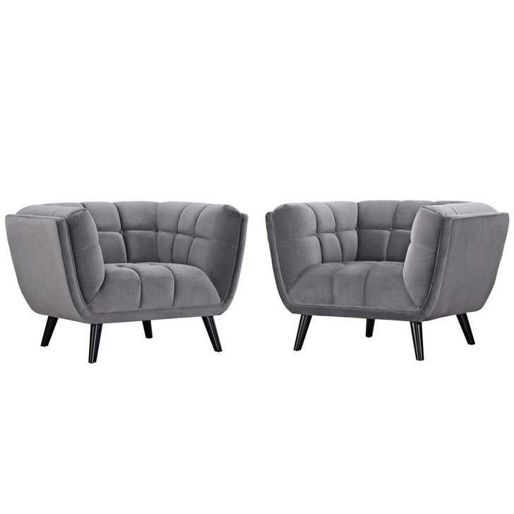 Bestow 2 Piece Velvet Armchair Set, Velvet Fabric, Grey Gray 13975