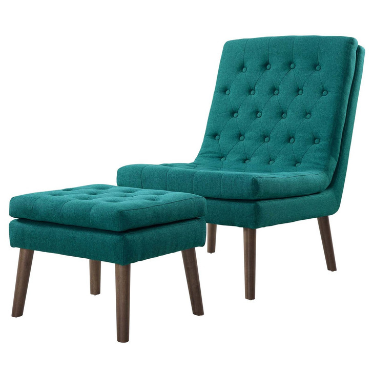 Modify Upholstered Lounge Chair and Ottoman, Fabric, Aqua Blue 13988