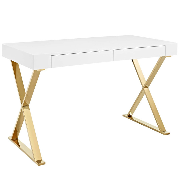 Sector Office Desk, Wood Metal Steel, White Gold 14053