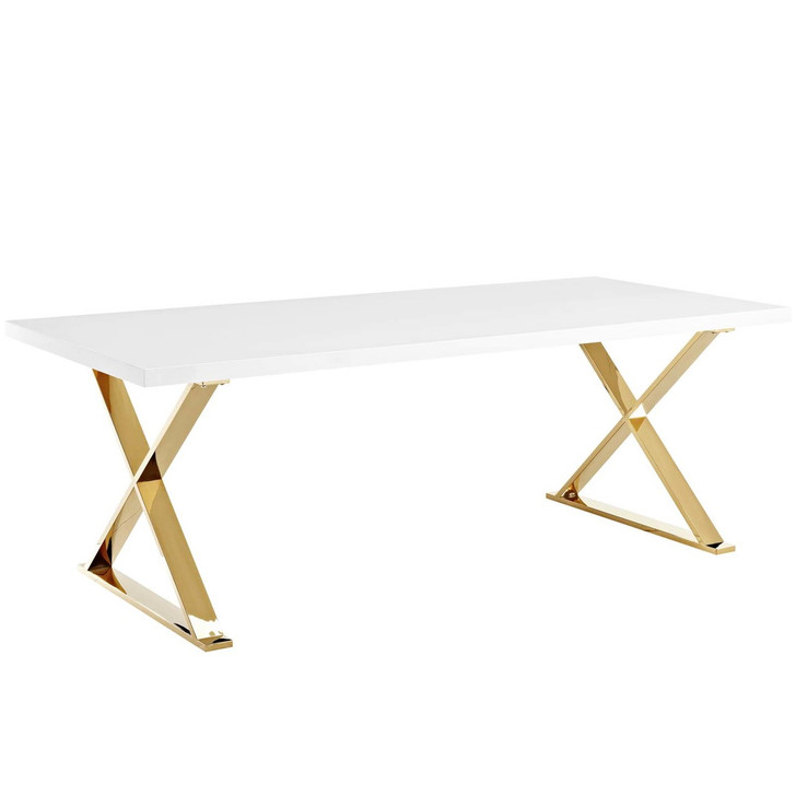 Sector Dining Table, Wood Metal Steel, White Gold 14057