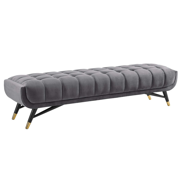 Adept Upholstered Velvet Bench, Velvet Fabric, Grey Gray 14110