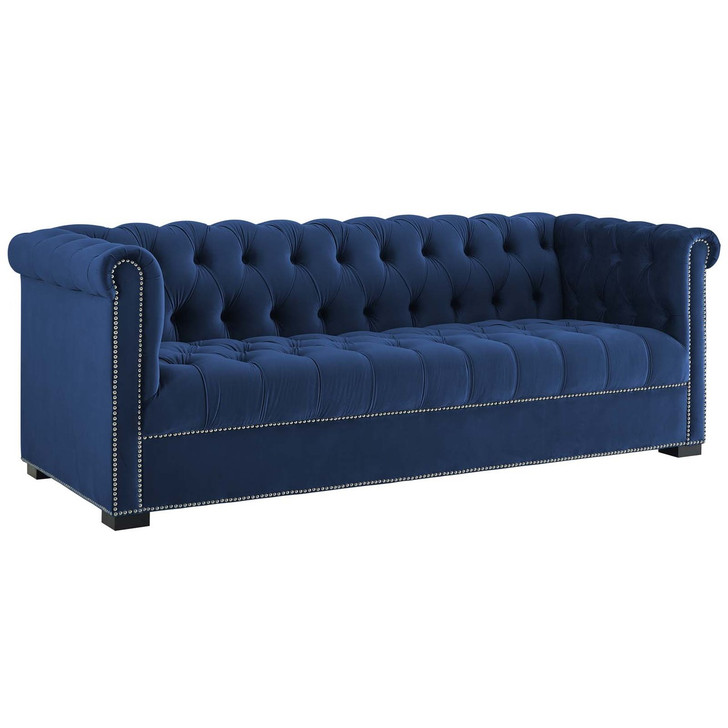 Heritage Upholstered Velvet Sofa, Velvet Fabric, Navy Blue 14126