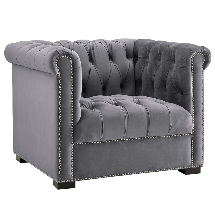 Heritage Upholstered Velvet Armchair, Velvet Fabric, Grey Gray 14128