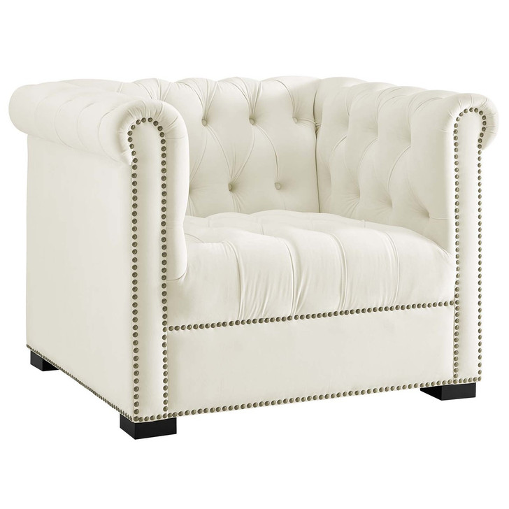 Heritage Upholstered Velvet Armchair, Velvet Fabric, Ivory White 14129