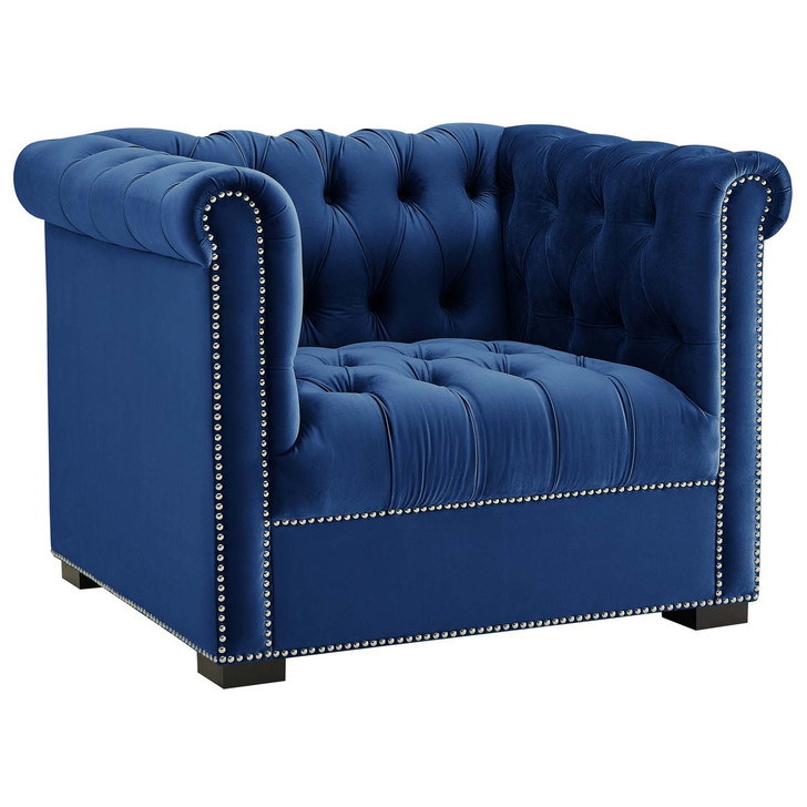 Heritage Upholstered Velvet Armchair, Velvet Fabric, Navy Blue 14130