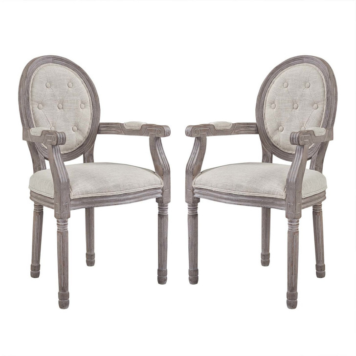 Arise Vintage French Upholstered Fabric Dining Armchair Set of 2, Fabric Wood, Beige 14180