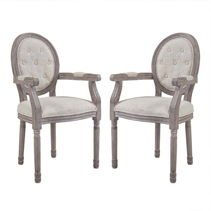 Arise Vintage French Upholstered Fabric Dining Armchair Set of 2, Fabric Wood, Beige 14180