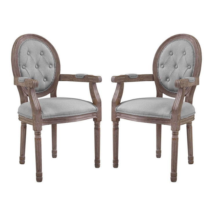 Arise Vintage French Upholstered Fabric Dining Armchair Set of 2, Fabric Wood, Light Grey Gray 14181