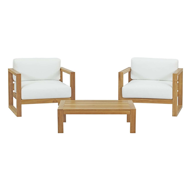 Upland 3 Piece Outdoor Patio Teak Set, Wood, White Natural 14189