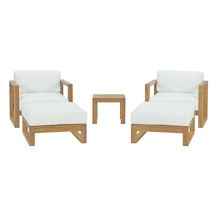 Upland 5 Piece Outdoor Patio Teak Set, Wood, White Natural 14190