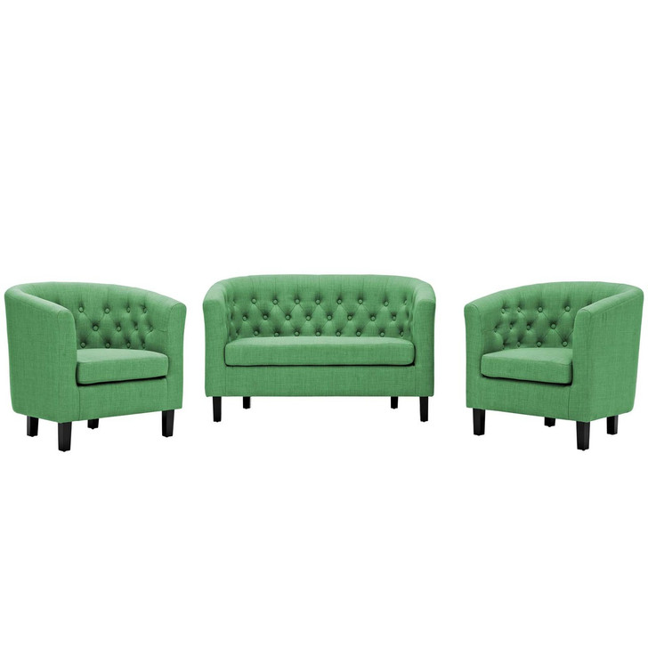 Prospect 3 Piece Upholstered Fabric Loveseat and Armchair Set, Fabric, Green 14208