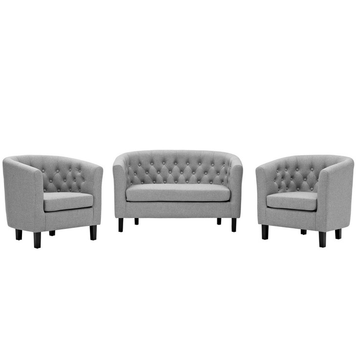 Prospect 3 Piece Upholstered Fabric Loveseat and Armchair Set, Fabric, Light Grey Gray 14211