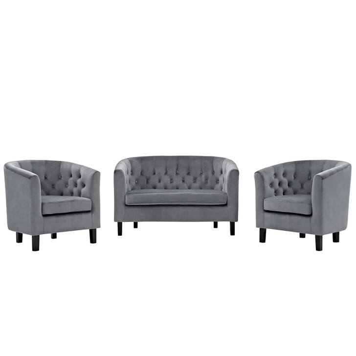 Prospect 3 Piece Velvet Loveseat and Armchair Set, Velvet Fabric, Grey Gray 14226