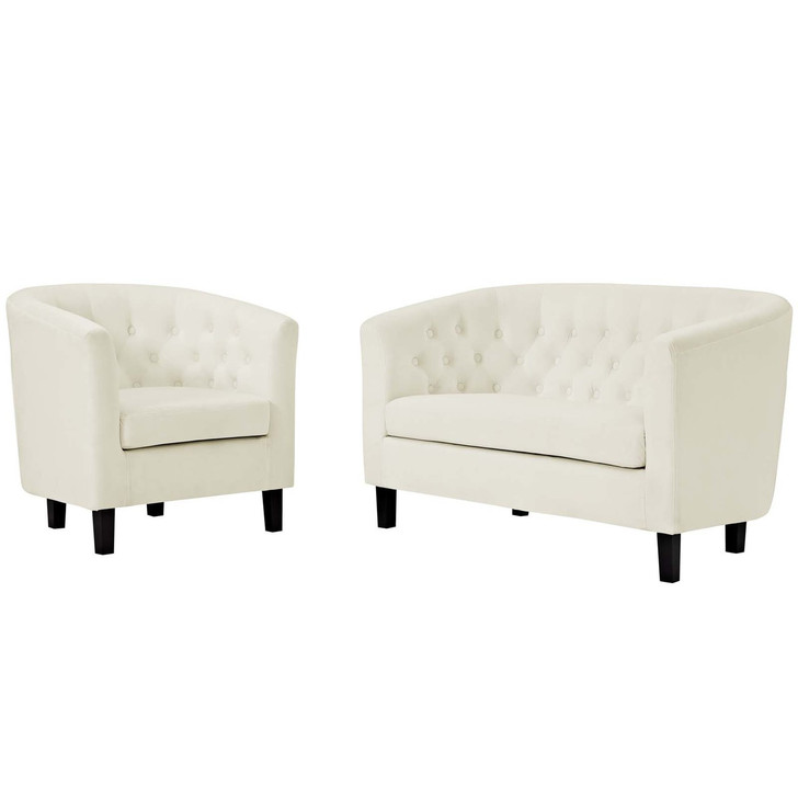 Prospect 2 Piece Velvet Loveseat and Armchair Set, Velvet Fabric, Ivory White 14237