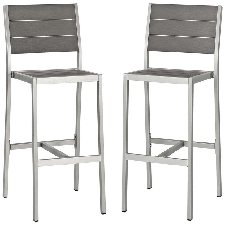 Shore Armless Bar Stool Outdoor Patio Aluminum Set of 2, Aluminum Metal Steel, Grey Gray 14241