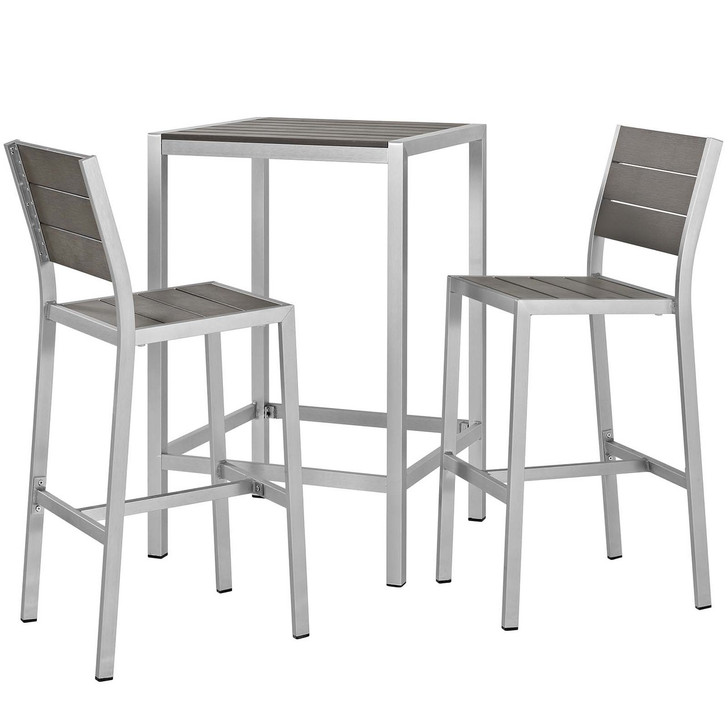 Shore 3 Piece Outdoor Patio Aluminum Outdoor Pub Set, Aluminum Metal Steel, Grey Gray 14243