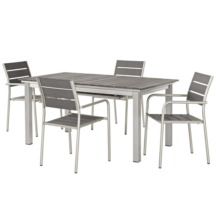 Shore 5 Piece Outdoor Patio Aluminum Outdoor Dining Set, Aluminum Metal Steel, Grey Gray 14244