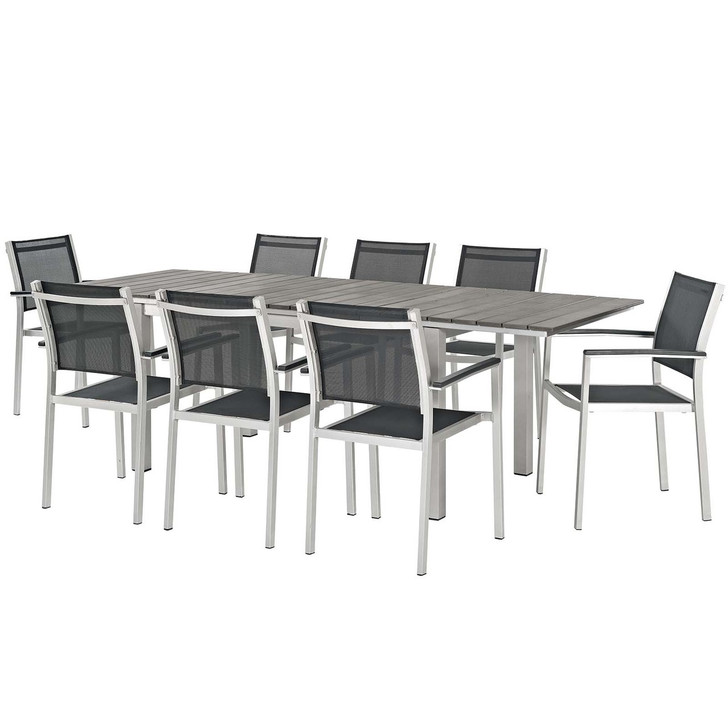 Shore 9 Piece Outdoor Patio Aluminum Outdoor Dining Set, Aluminum Metal Steel, Black 14249