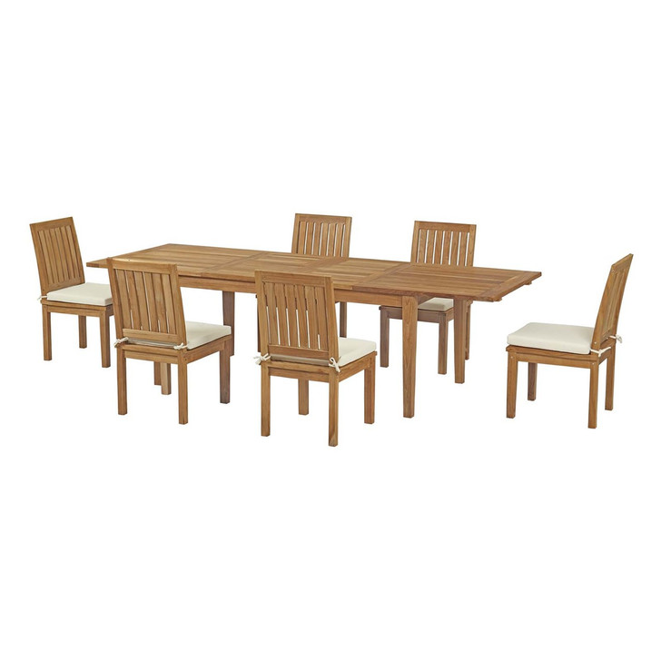 Marina 7 Piece Outdoor Patio Teak Outdoor Dining Set, Wood, White Natural 14254