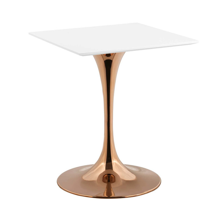 Lippa 24" Square Dining Table, Metal Steel Wood, White Rose Gold 14259